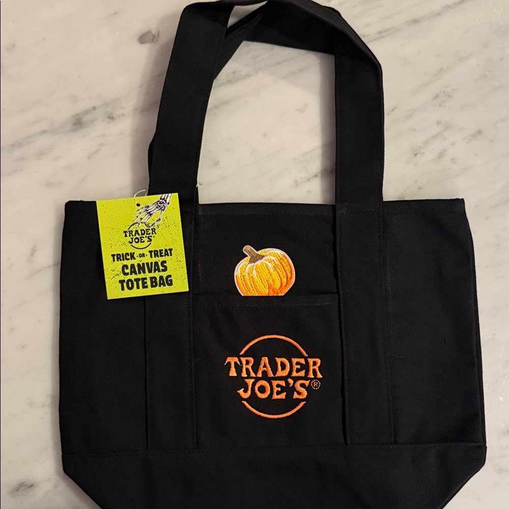 Trader Joe's Black Canvas Mini Tote Bag - added cute Pumpkin patch ❣️